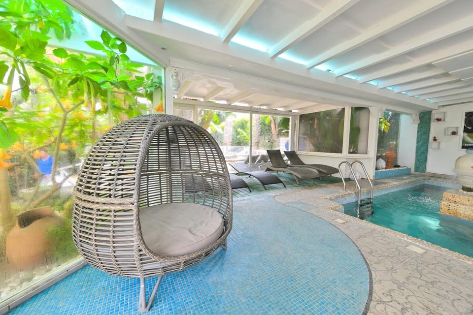 Swimming pool, sunbed