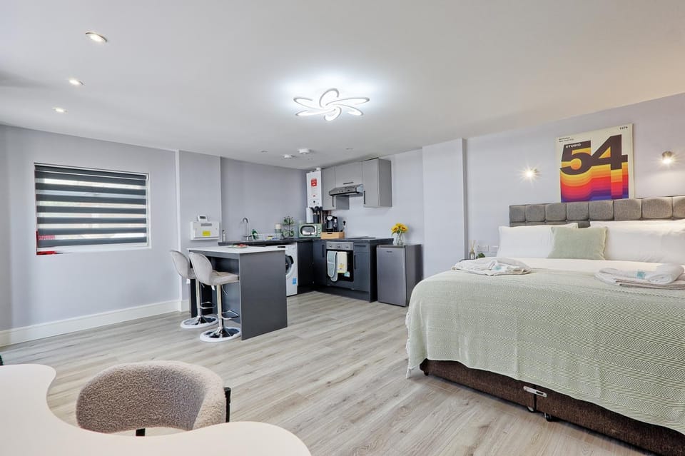Bed, Kitchen or kitchenette, Living room, Photo of the whole room, Seating area, Bedroom