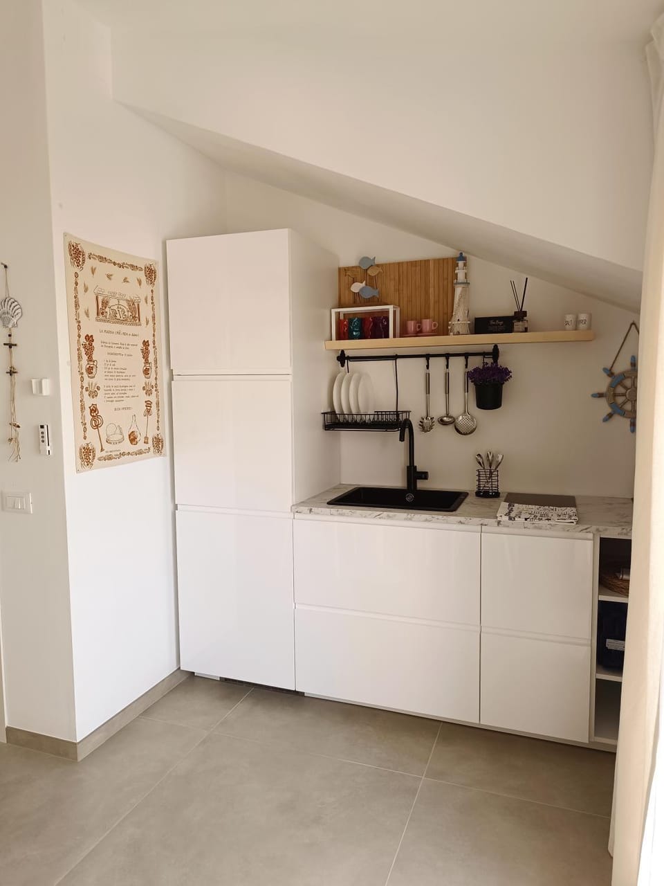 Kitchen or kitchenette, stove