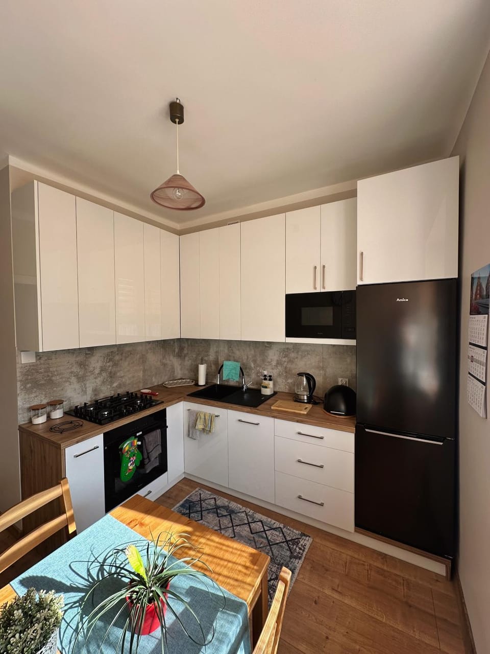 Kitchen or kitchenette, dishwasher, oven, stove