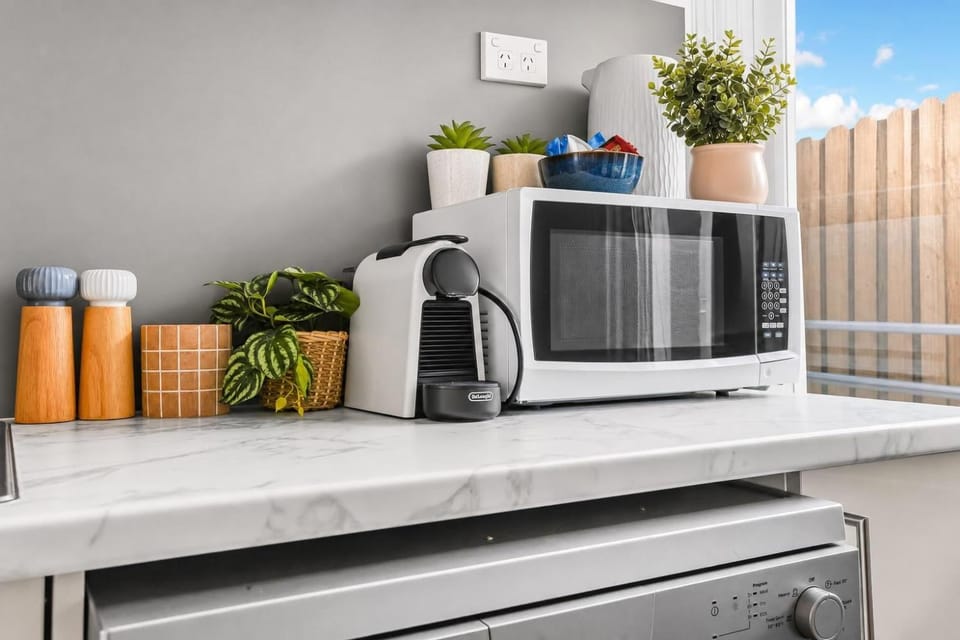 Kitchen or kitchenette, microwave
