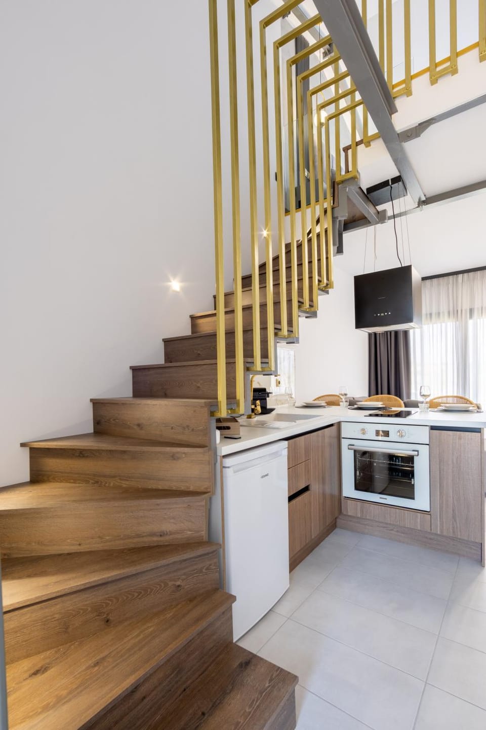 Kitchen or kitchenette, stove