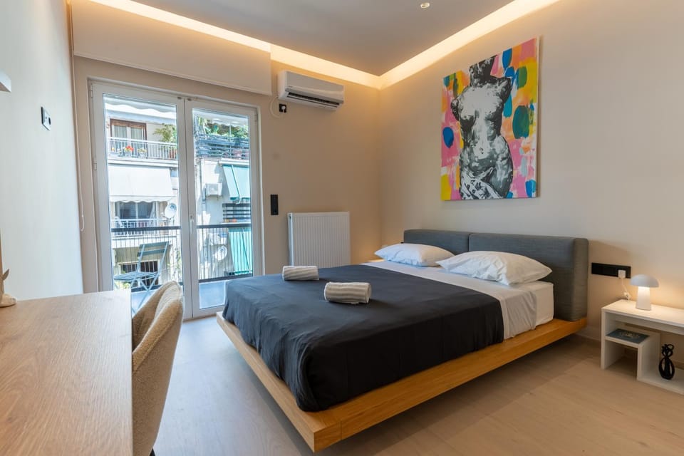 Bed, Photo of the whole room, Bedroom, towels, air conditioner
