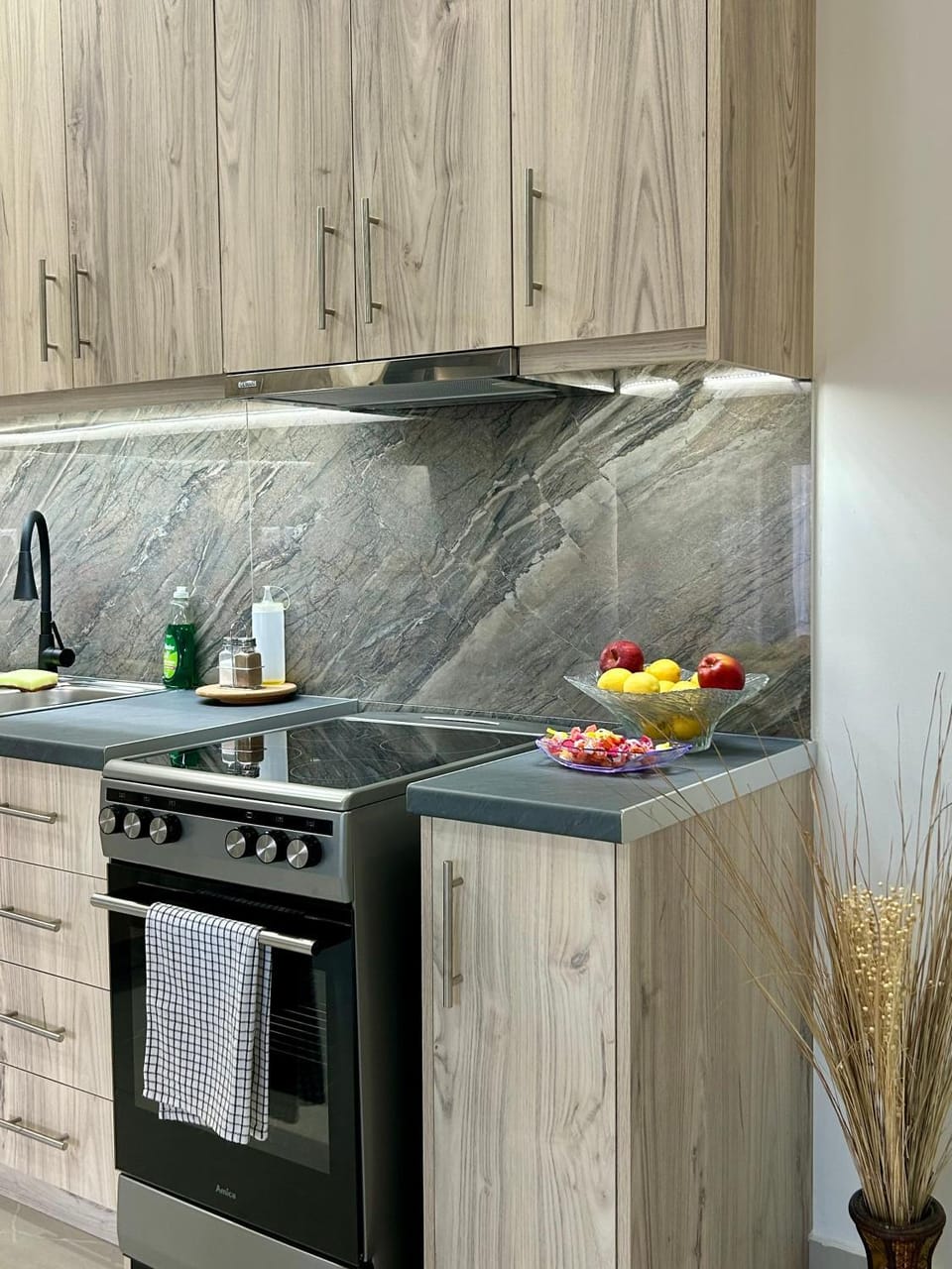 Kitchen or kitchenette, stove