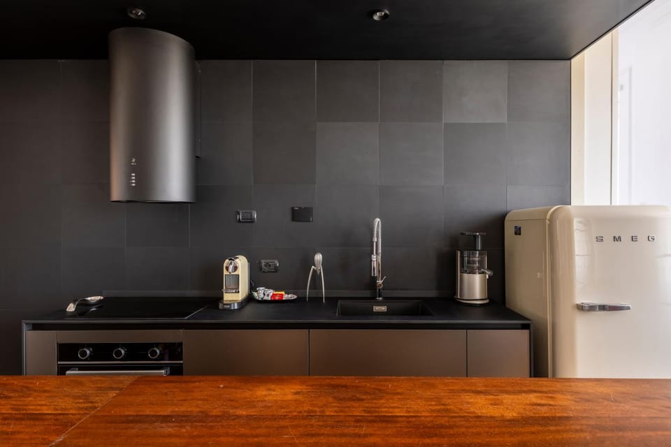 Kitchen or kitchenette, stove