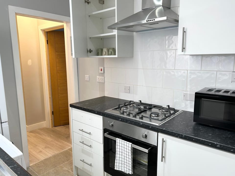 Kitchen or kitchenette, dishwasher, stove