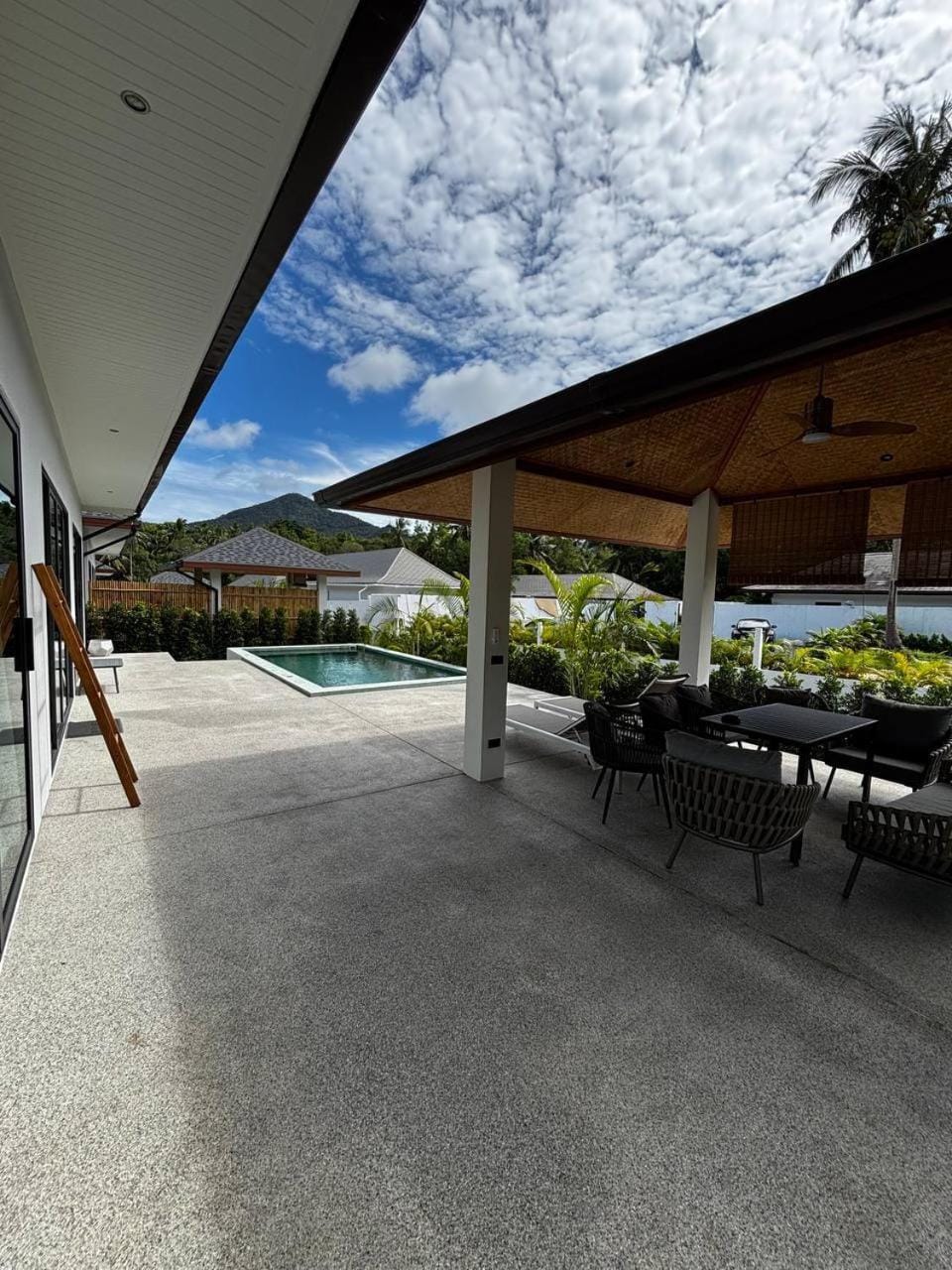 Patio, Pool view, sunbed