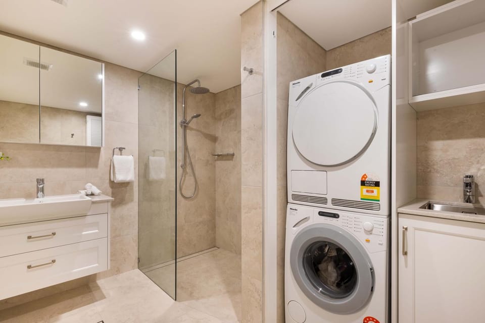 Bathroom, washing machine, dryer