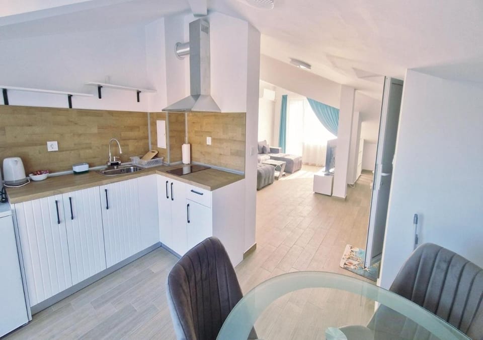 Kitchen or kitchenette, stove