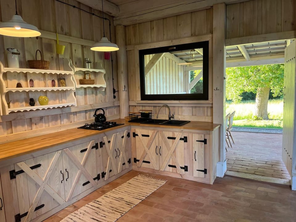 Kitchen or kitchenette, stove