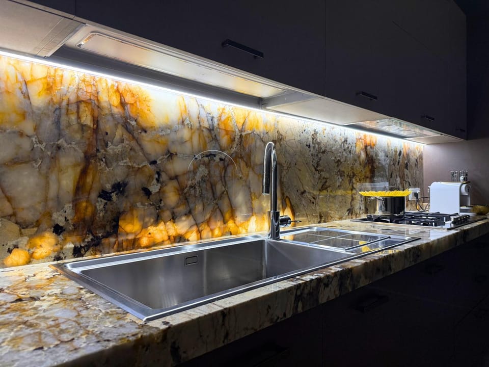 Kitchen or kitchenette, stove