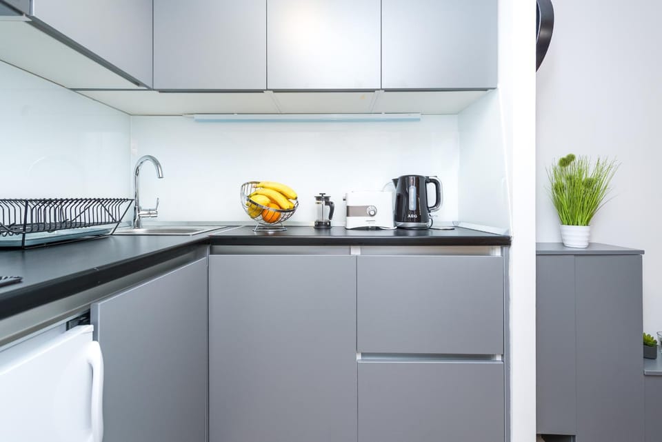 Kitchen or kitchenette, stove