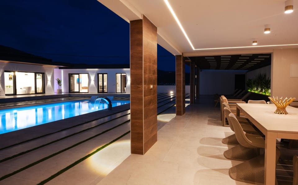 Night, Pool view, Swimming pool