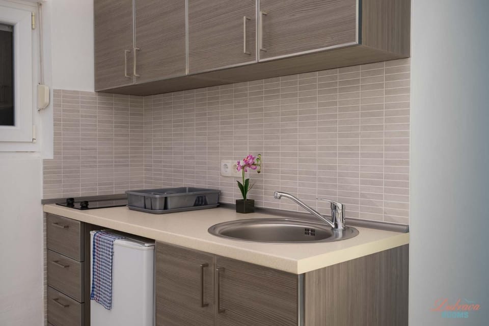 Kitchen or kitchenette, stove