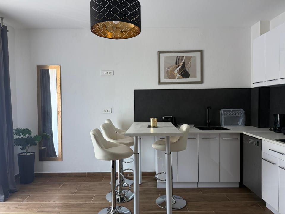 Kitchen or kitchenette, Dining area, dishwasher, stove, toaster