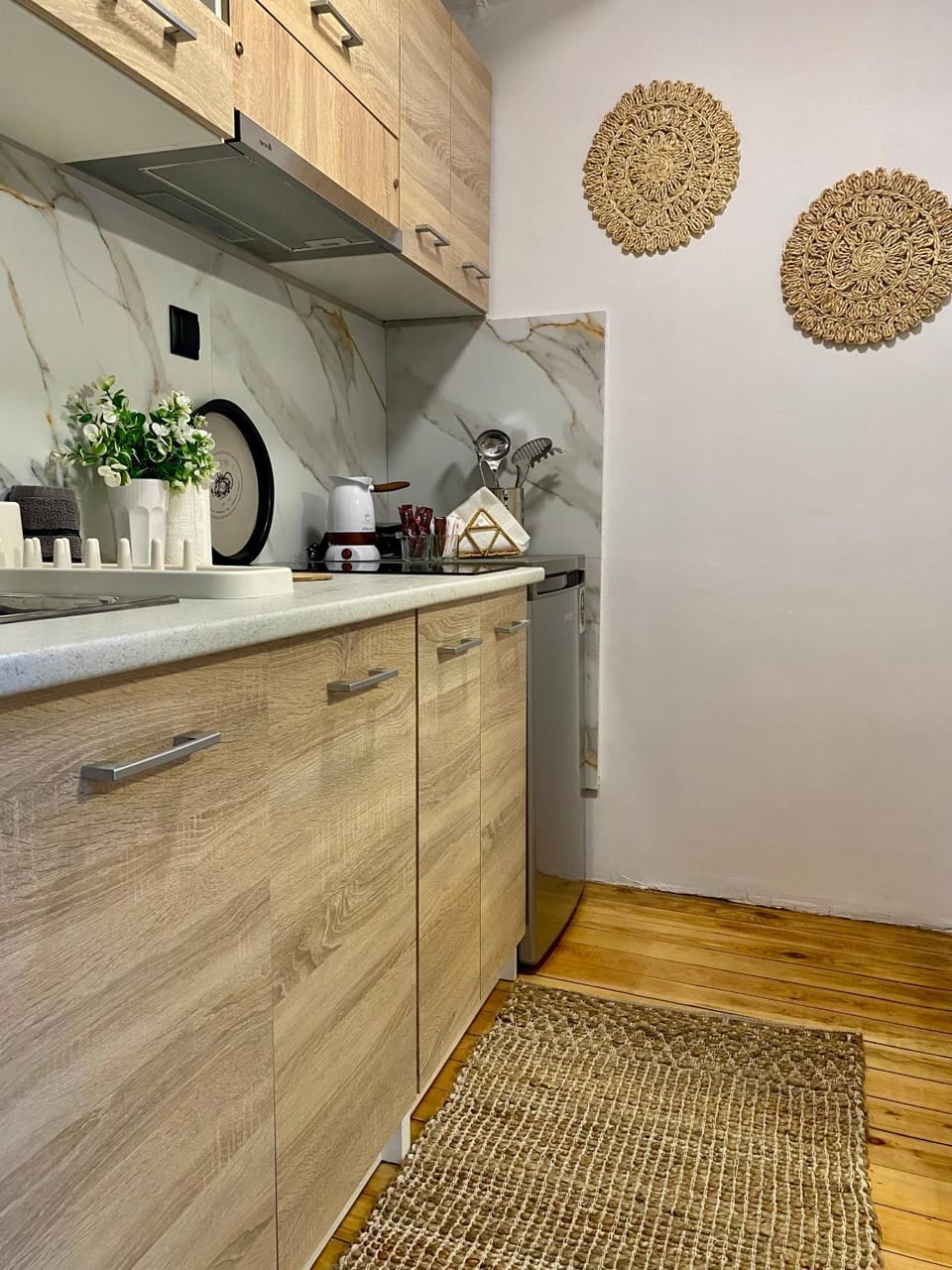 Kitchen or kitchenette, stove