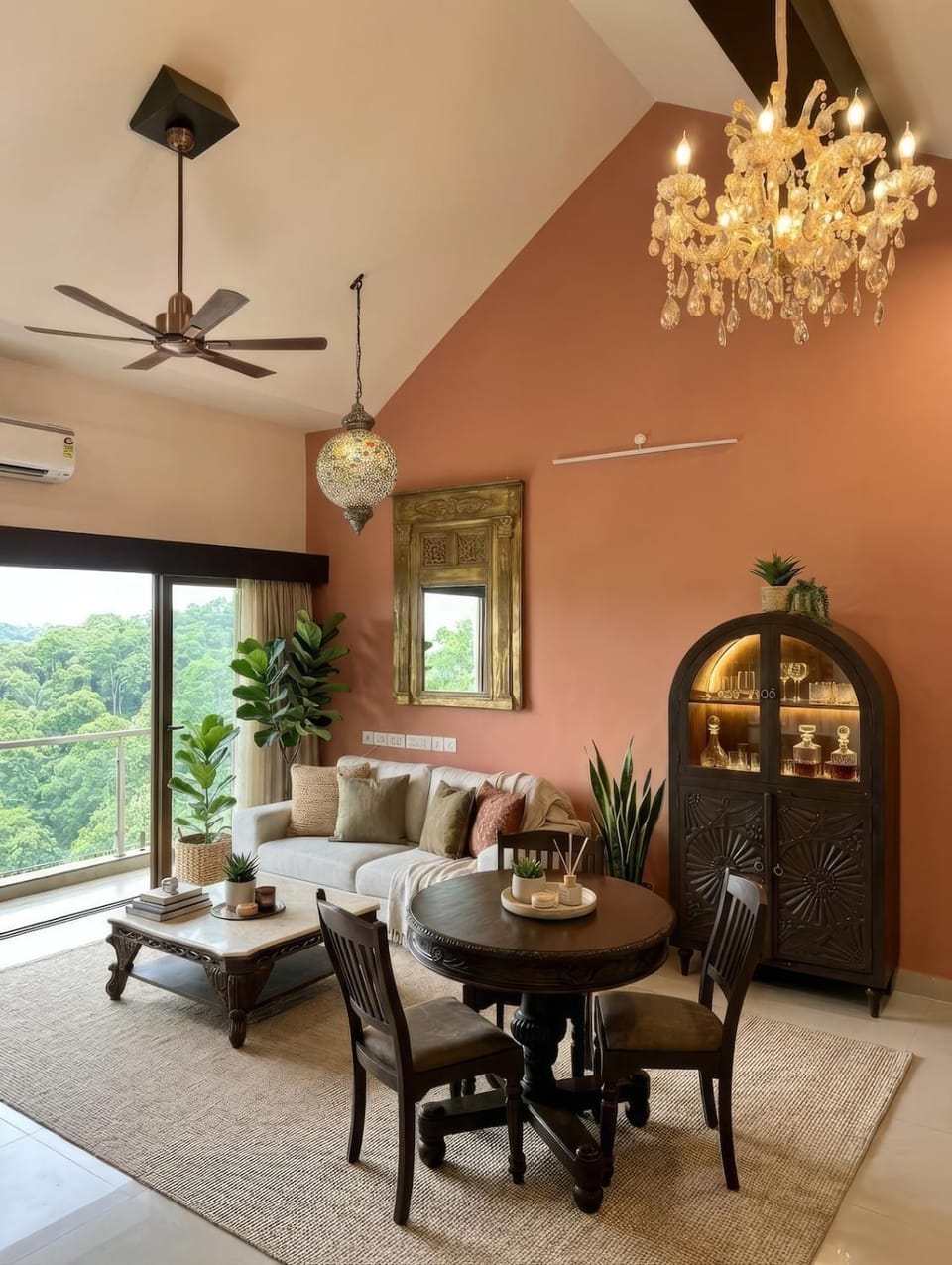 Living room, Seating area, Dining area, air conditioner