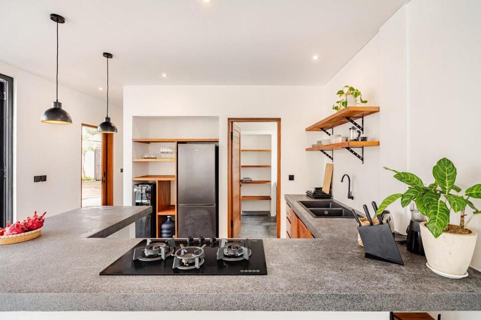 Kitchen or kitchenette, stove