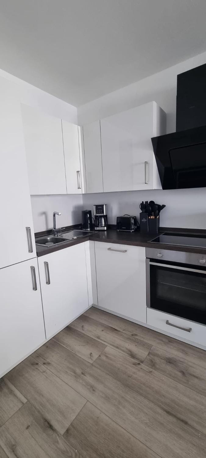 Kitchen or kitchenette, dishwasher, stove