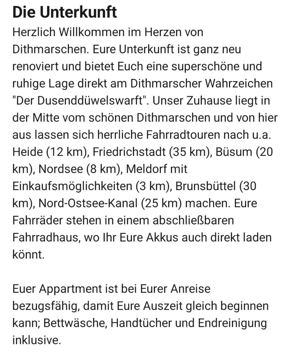 Bett und Bike Dithmarschen Apartment in Schleswig-Holstein