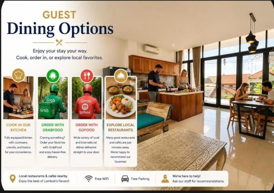Property building, Communal kitchen, Text overlay