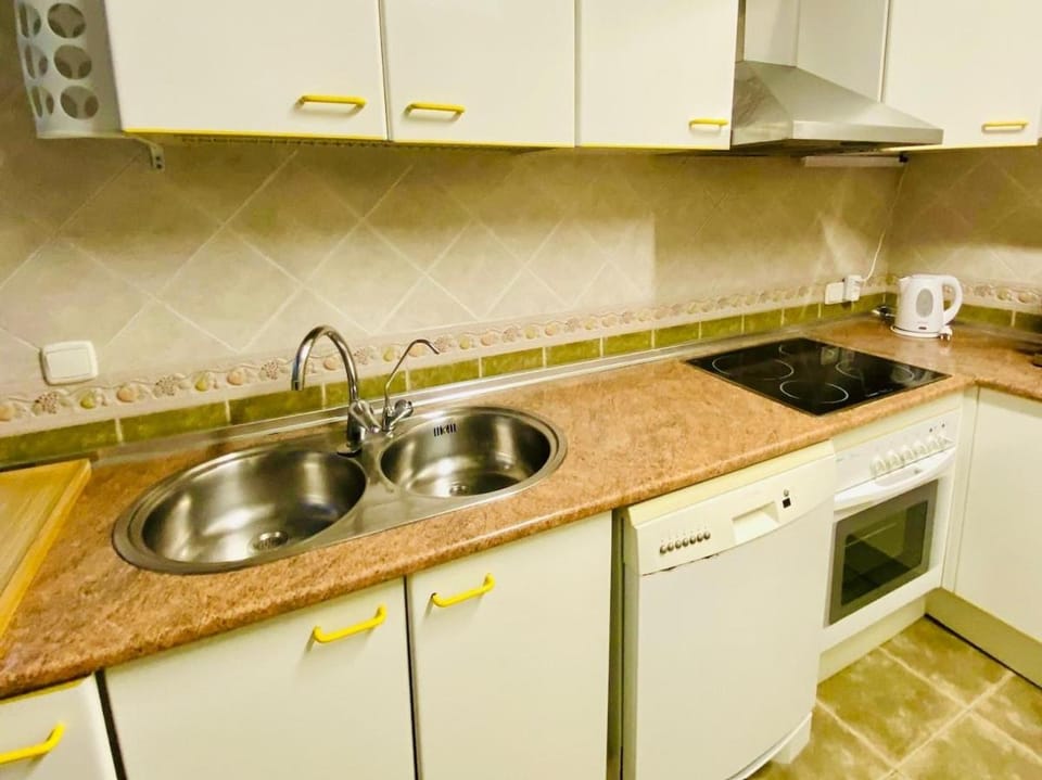 Kitchen or kitchenette, dishwasher, stove