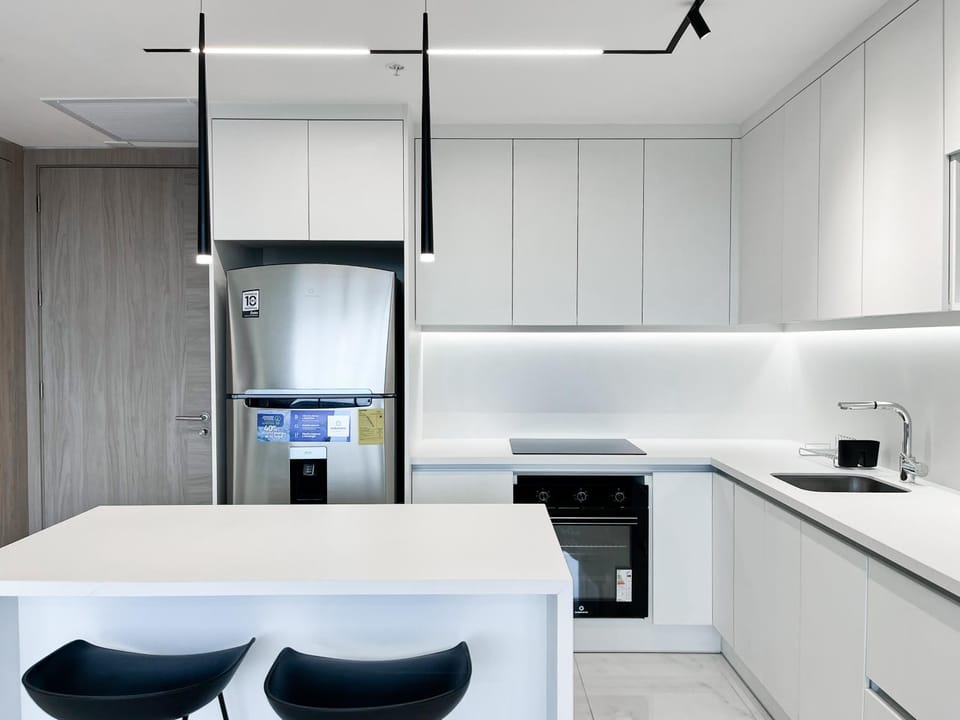 Kitchen or kitchenette, oven, stove, toaster