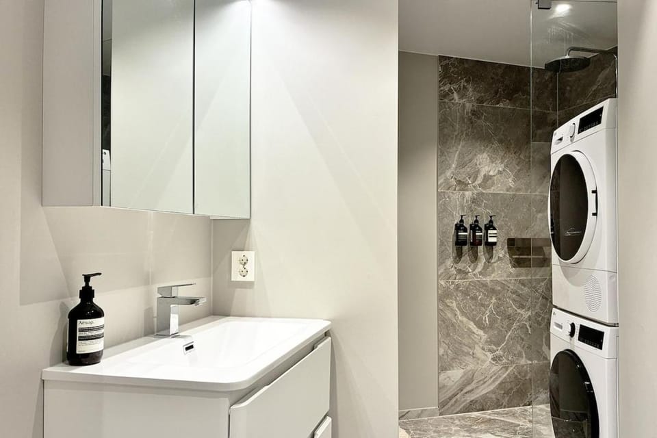 Shower, Bathroom, washing machine, dryer