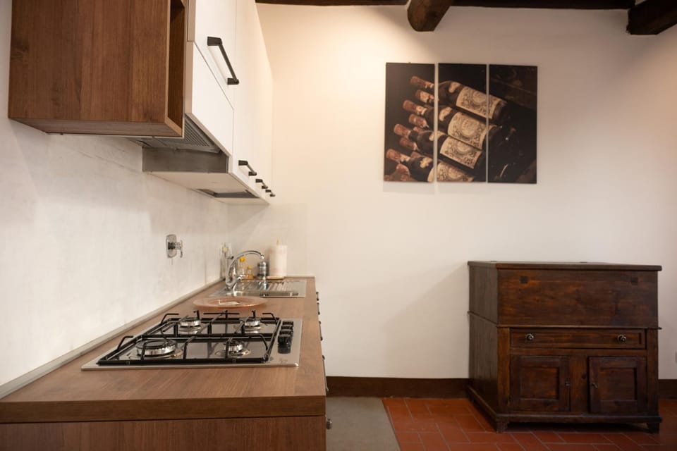Kitchen or kitchenette, stove