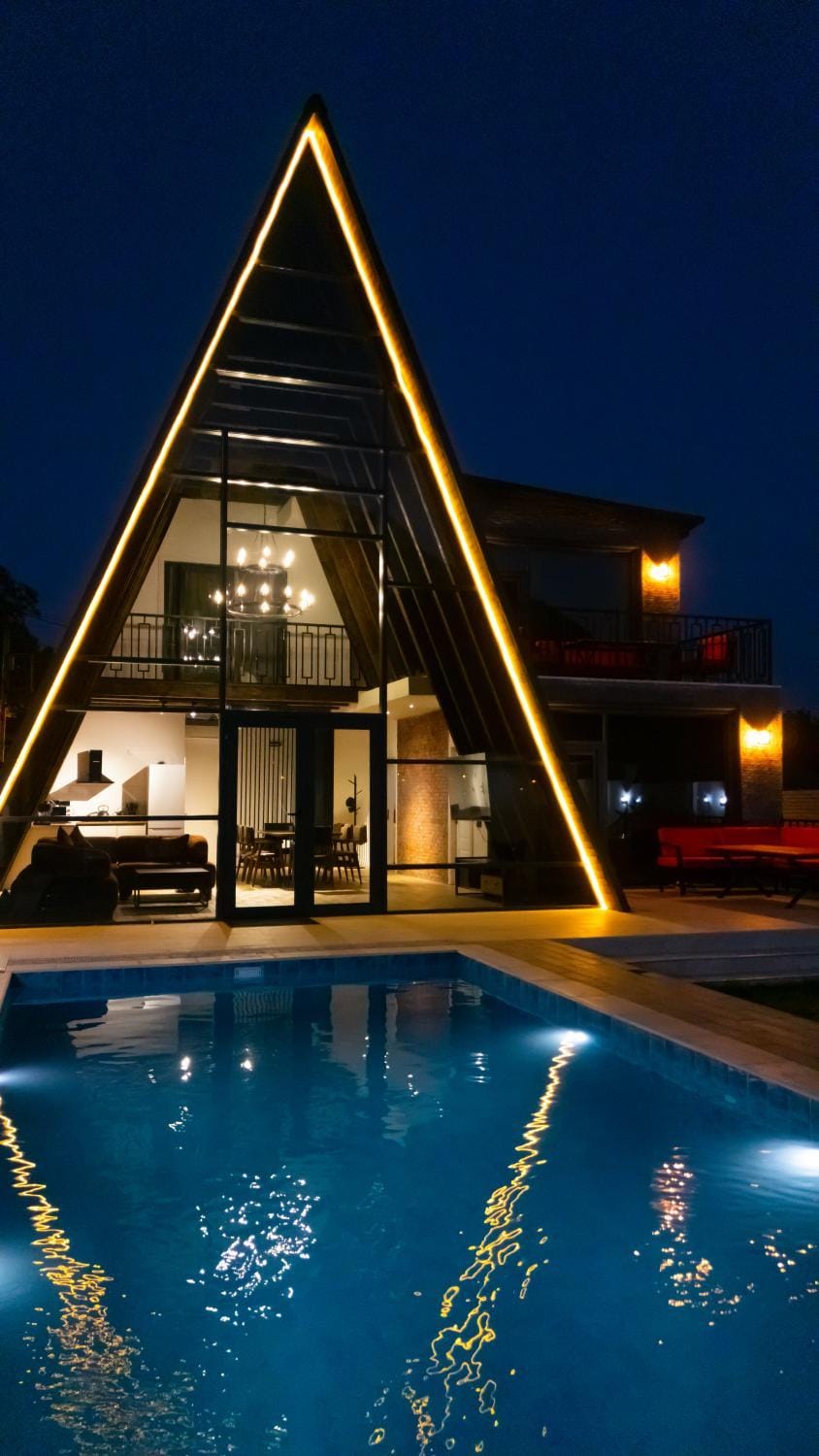 Property building, Night, Pool view, Swimming pool