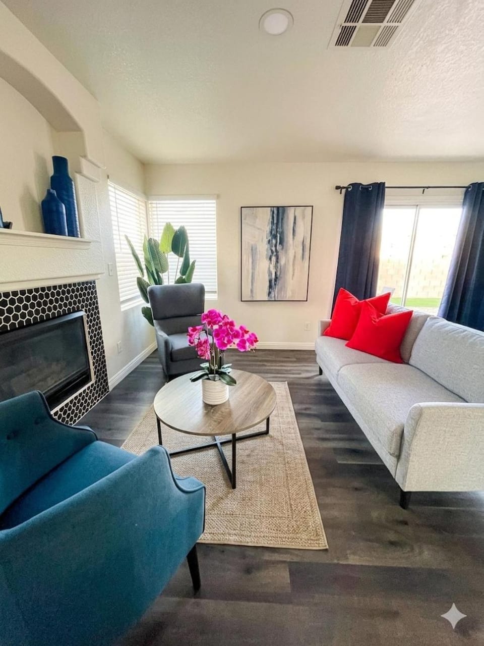 Patio, Seating area, fireplace
