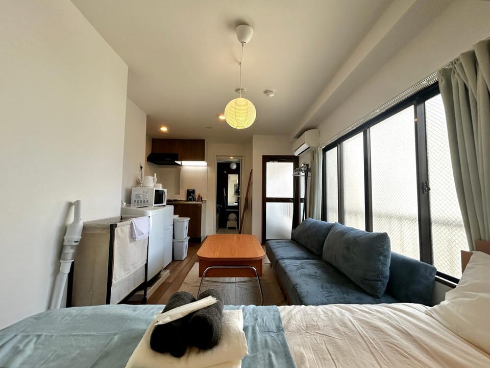 Bed, Kitchen or kitchenette, Living room, Photo of the whole room, Bedroom