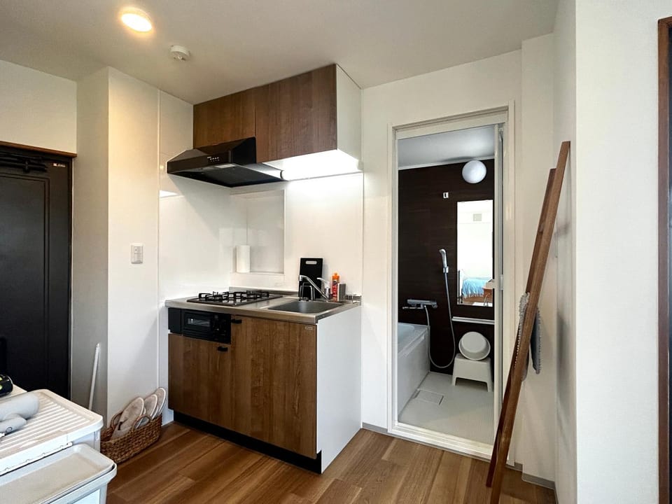 Kitchen or kitchenette, stove, kitchen