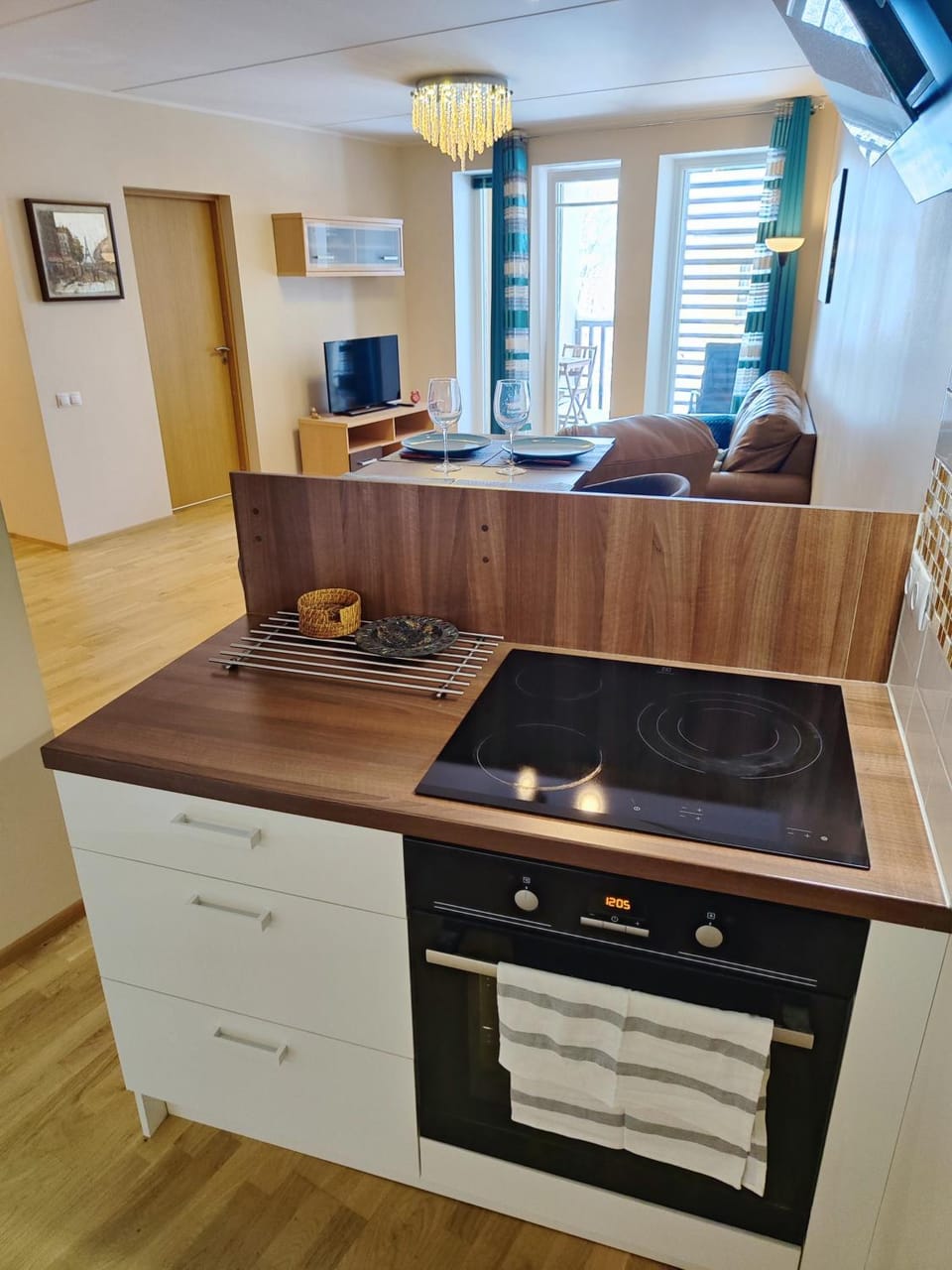Kitchen or kitchenette, stove