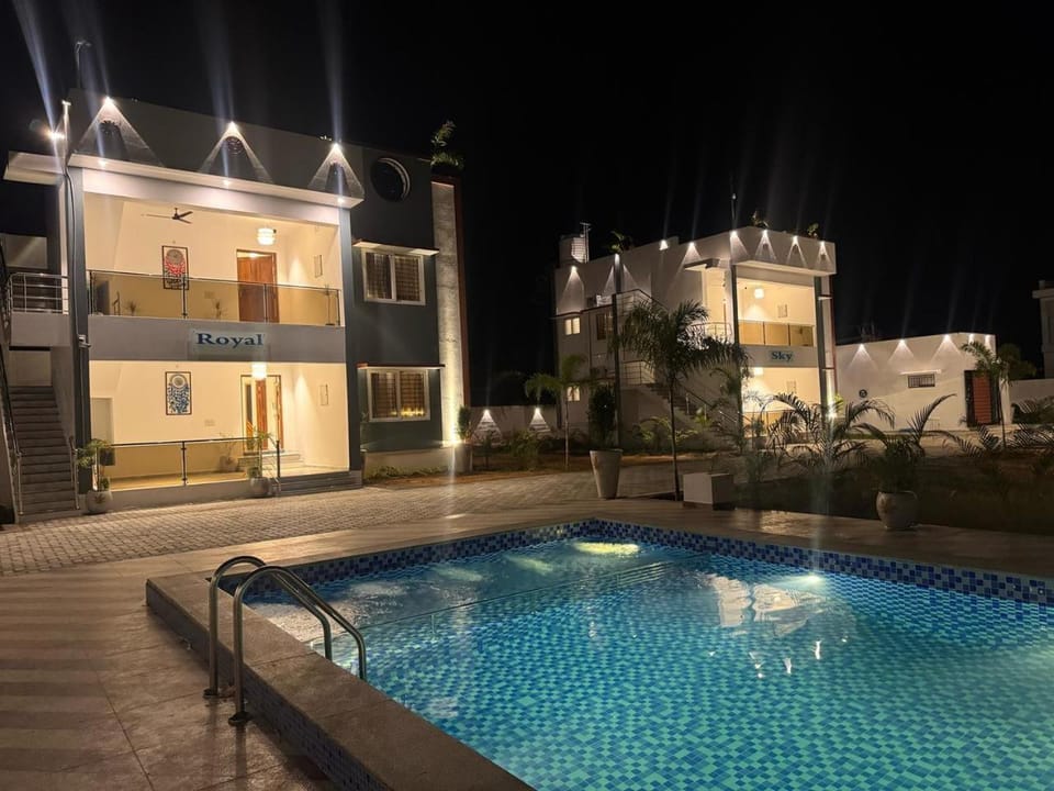 Night, Pool view, Swimming pool