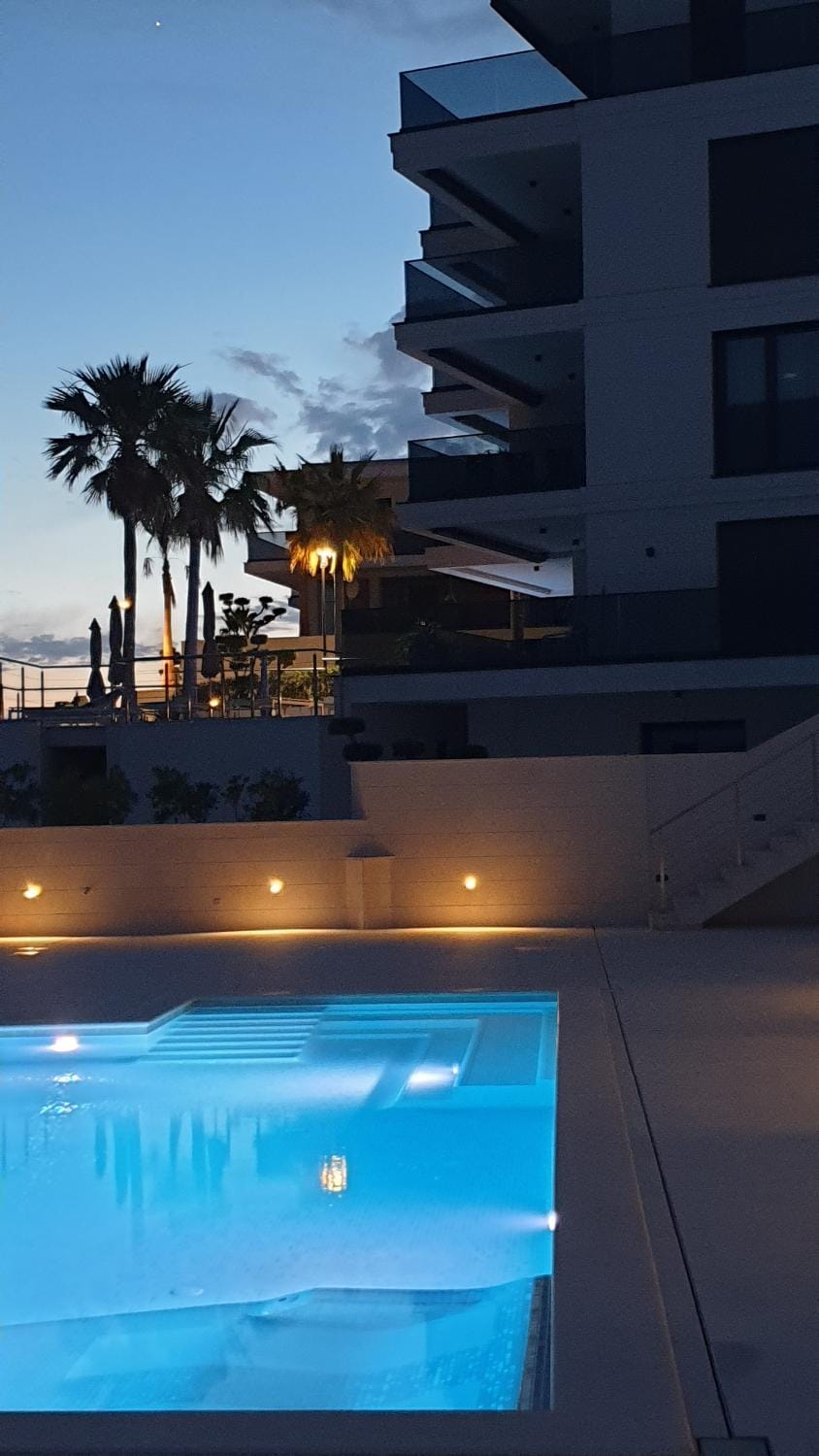Night, Pool view, Swimming pool