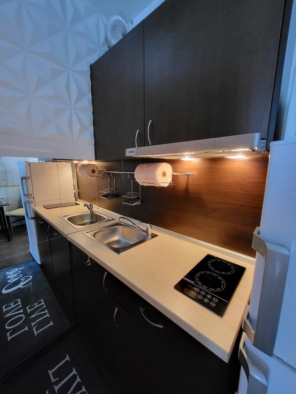 Kitchen or kitchenette, stove