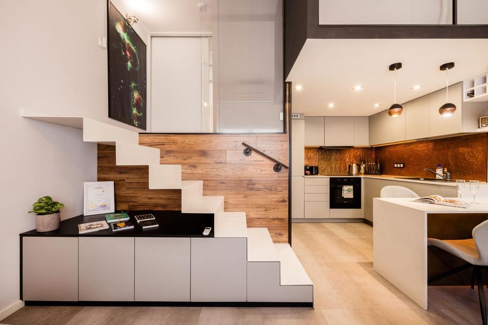 Living room, kitchen