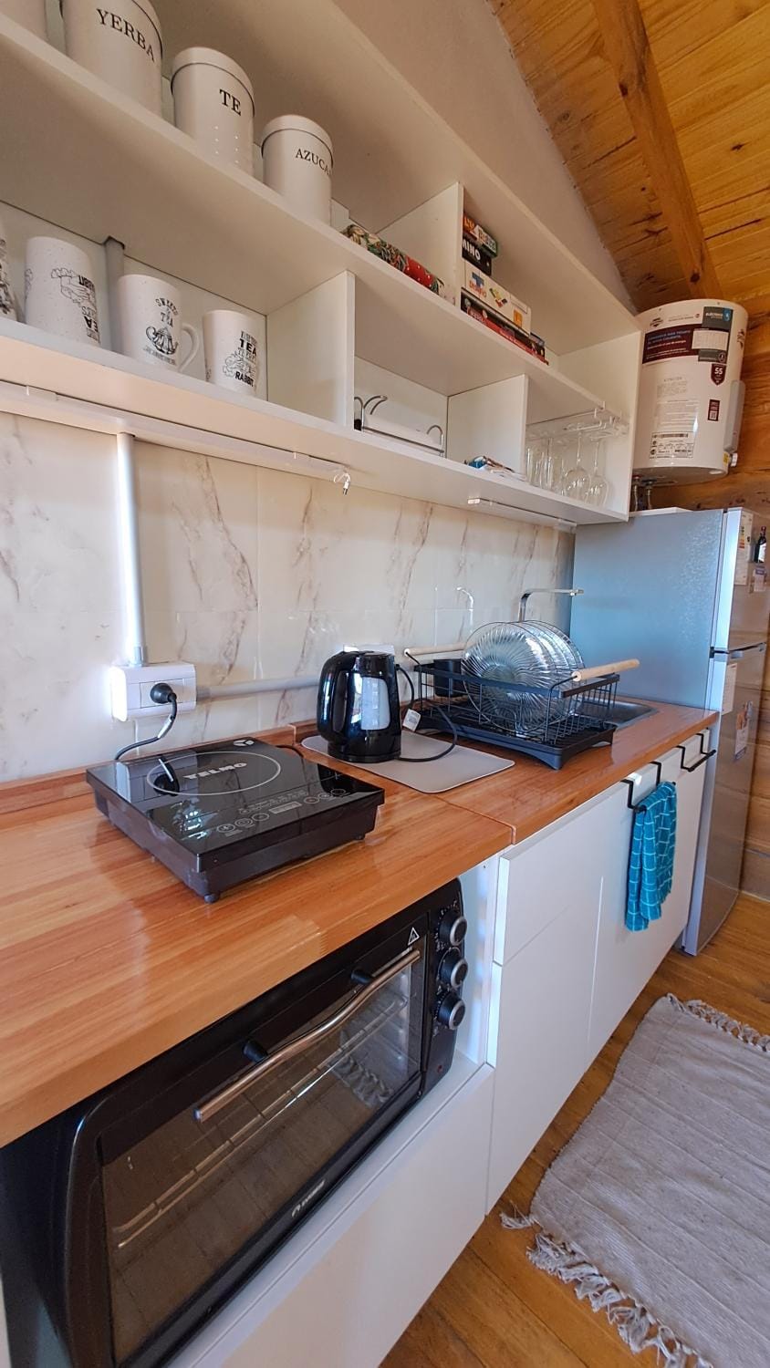 Kitchen or kitchenette, stove