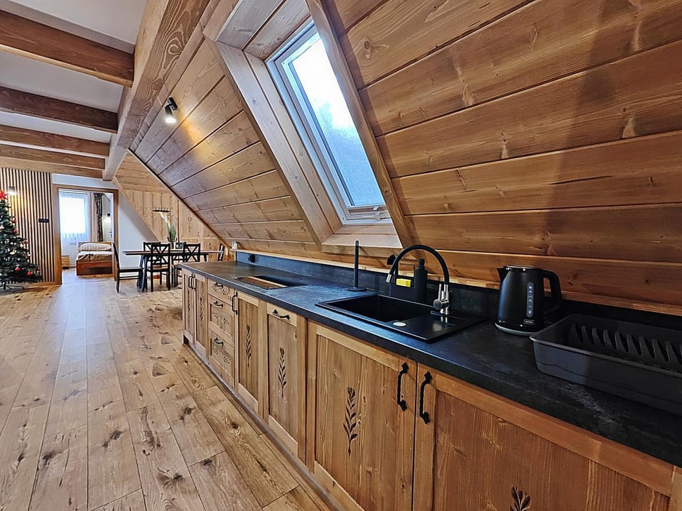 Kitchen or kitchenette, stove