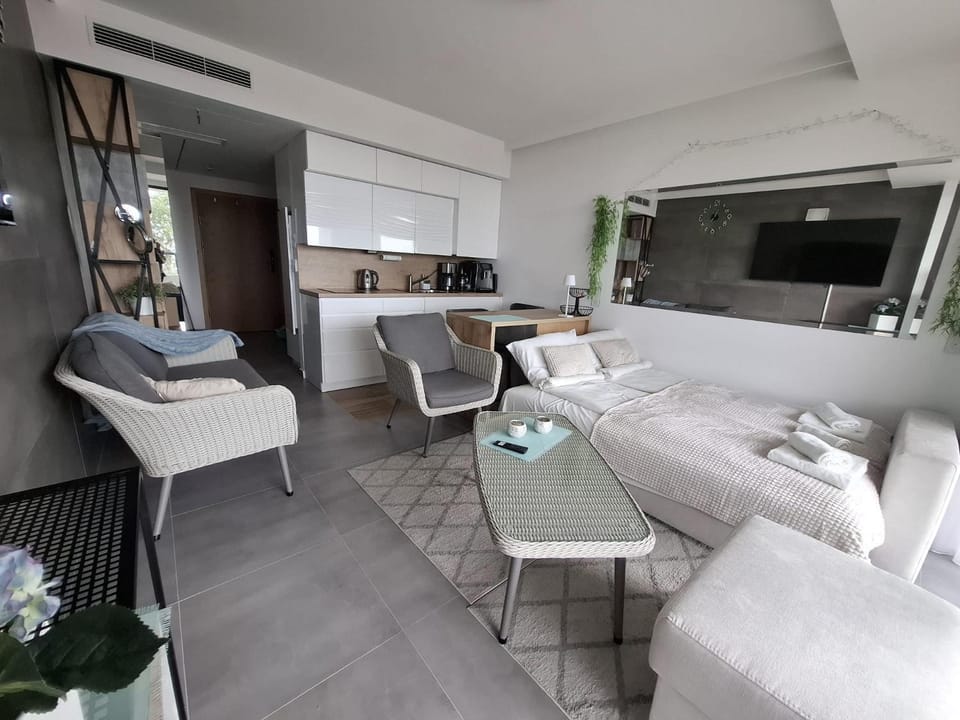 Kitchen or kitchenette, Living room, Seating area