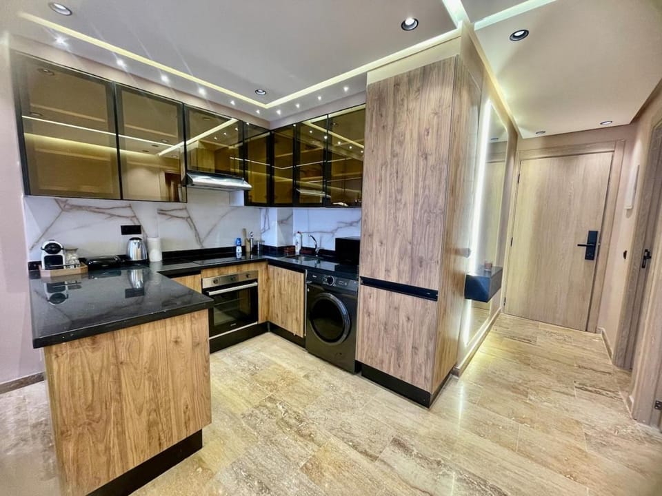 Kitchen or kitchenette, stove