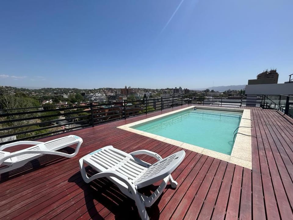 View (from property/room), Balcony/Terrace, Pool view, Swimming pool