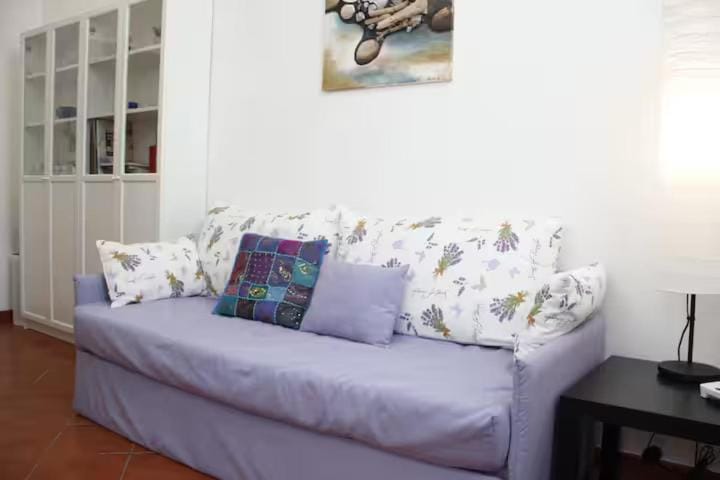 Bed, Living room, Seating area