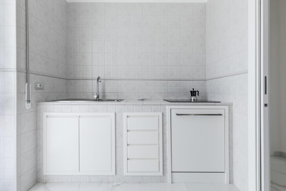 Kitchen or kitchenette, stove