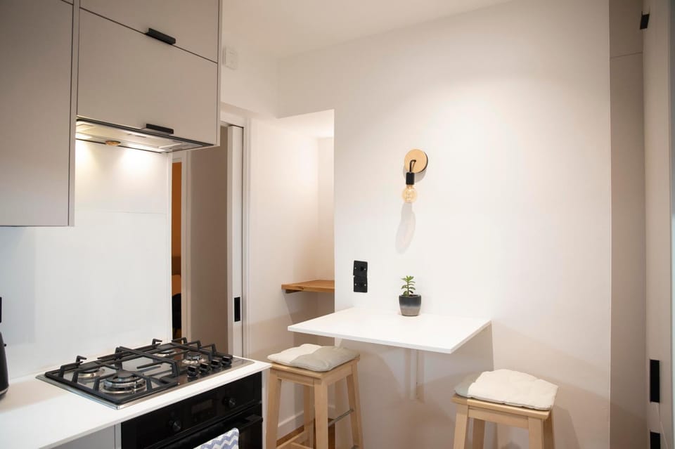 Kitchen or kitchenette, stove