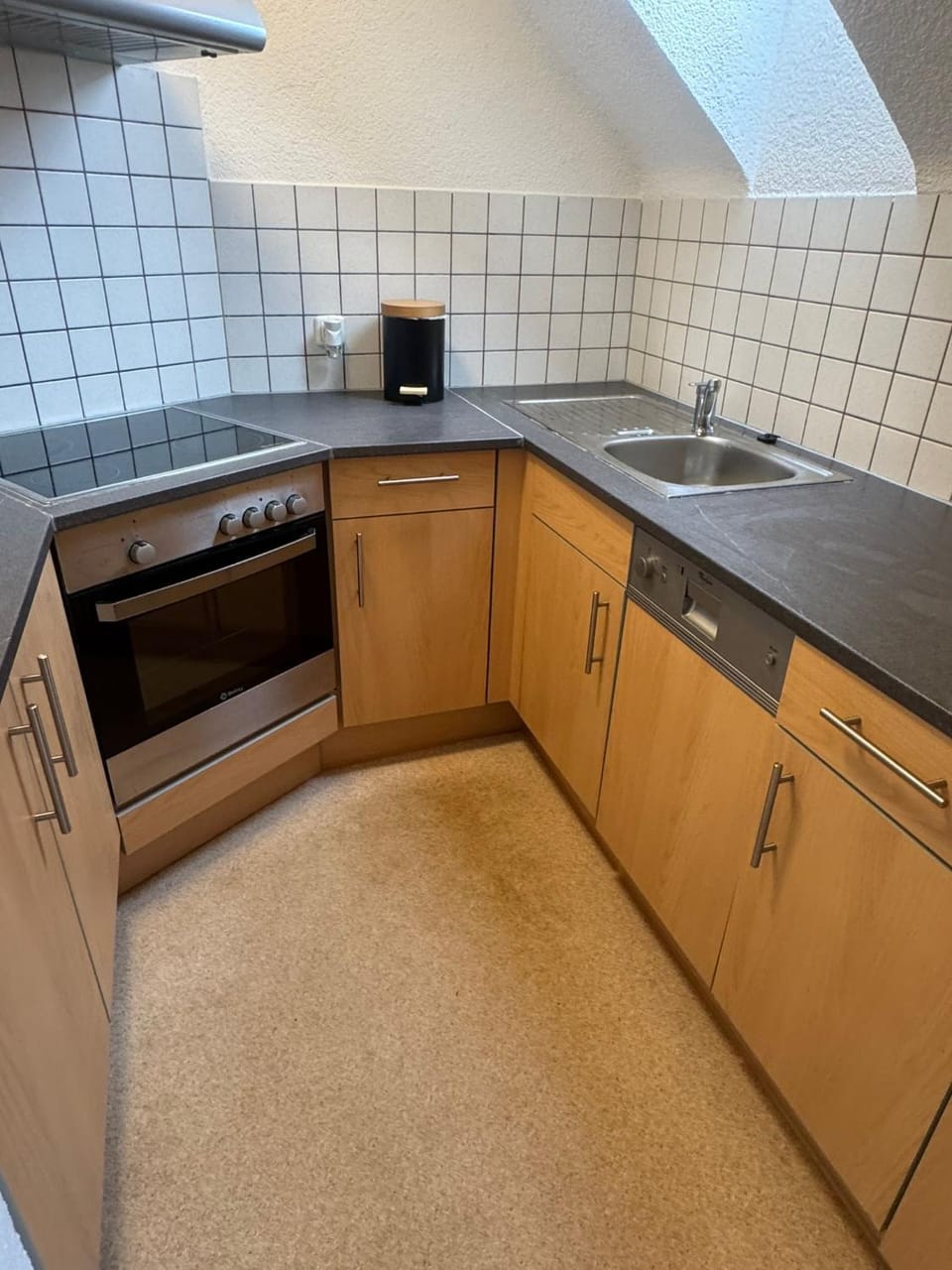 Kitchen or kitchenette, dishwasher, stove