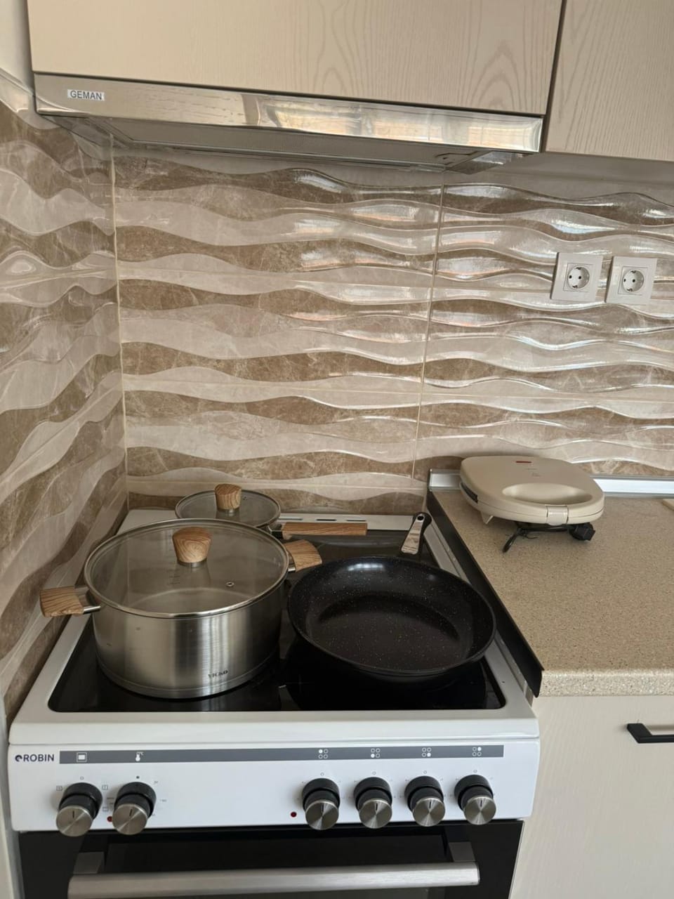 Kitchen or kitchenette, stove