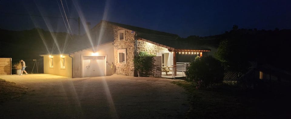 Property building, Night, Garden