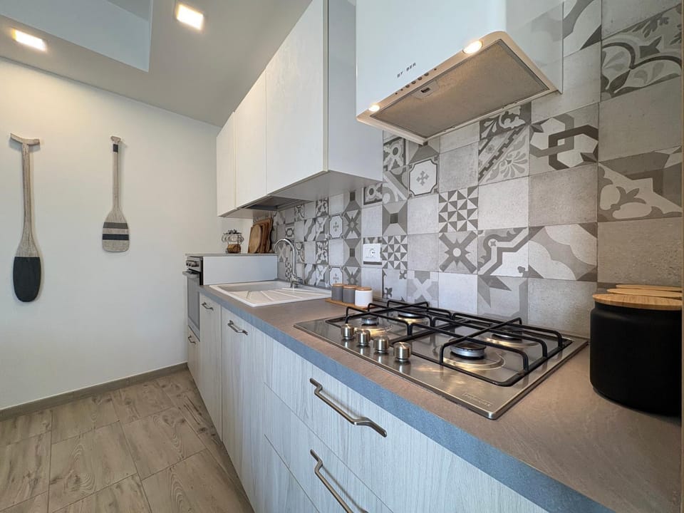 Kitchen or kitchenette, dishwasher, stove